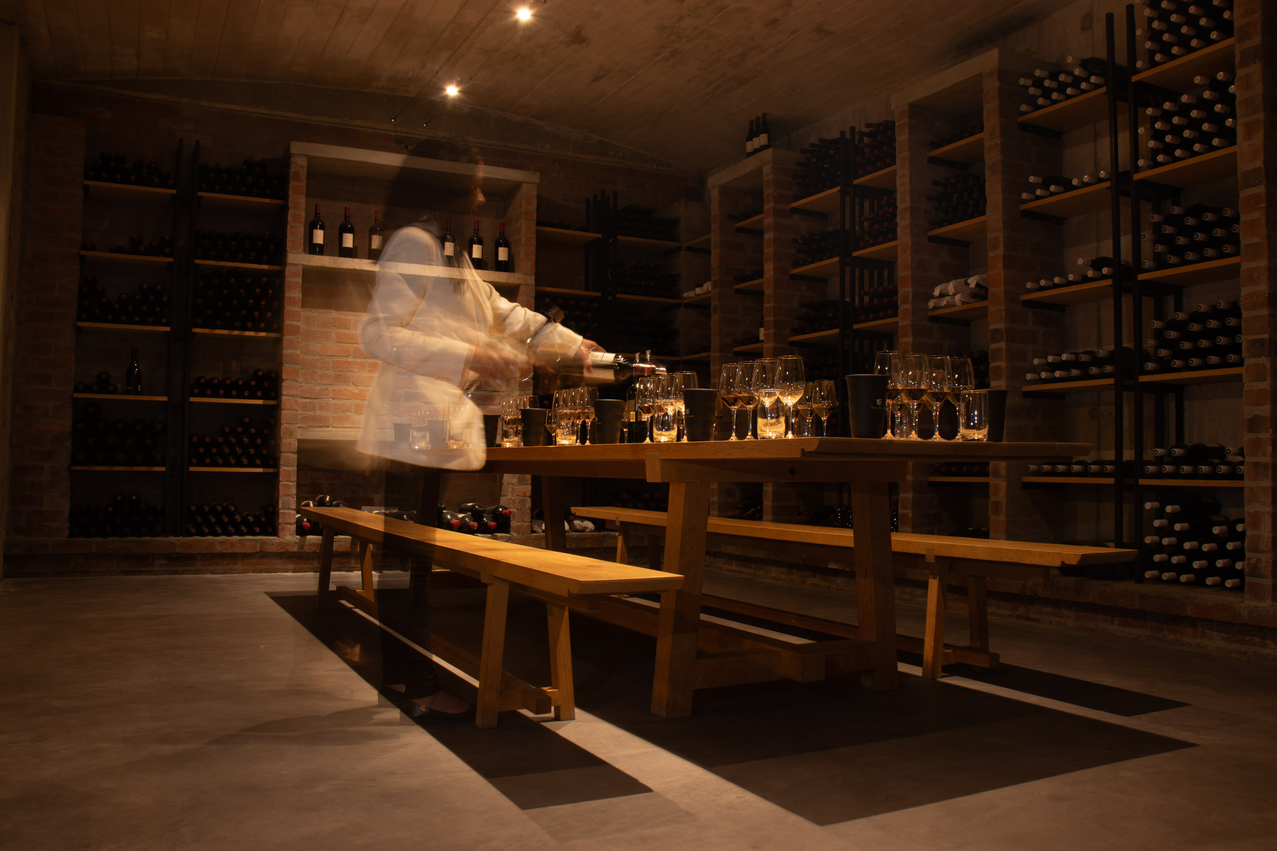 A long exposure of a wine tasting being prepared